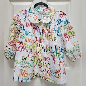 New Direction Colorful Graphic Print Cotton Button Down Jacket Size Medium